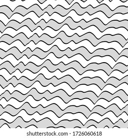 Curved lines seamless pattern. Jagged stripes ornament. Linear waves motif. Curves print. Striped background. Broken line shapes wallpaper. Wavy stripe figures. Ethnical textile print. Vector artwork.