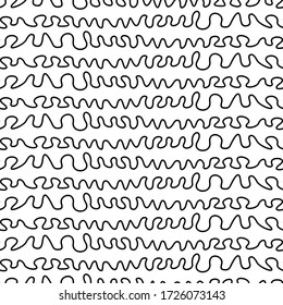 Curved lines seamless pattern. Jagged stripes ornament. Curves print. Striped background. Linear waves motif. Broken line shapes wallpaper. Wavy stripe figures. Ethnical textile print. Vector artwork