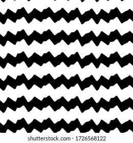 Curved lines seamless pattern. Jagged stripes ornament. Linear waves motif. Curves print. Zigzag background. Broken line shapes wallpaper. Wavy stripe figures. Ethnical textile print. Modern vector.