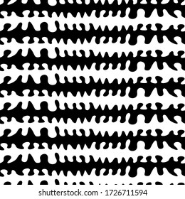 Curved lines seamless pattern. Jagged stripes ornament. Curves print. Striped background. Broken line shapes wallpaper. Linear waves motif. Wavy stripe figures. Ethnical textile print. Vector artwork.