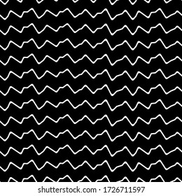 Curved lines seamless pattern. Jagged stripes ornament. Linear waves motif. Curves print. Zigzag background. Broken line shapes wallpaper. Wavy stripe figures. Ethnical textile print. Modern vector.