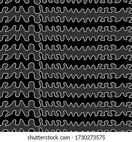 Nahtlose Linienführung Zierleisten aus gezackten Streifen. Die Kurven werden gedruckt. Hintergrund gestrichen. Lineare Wellen motif. Gebrochene Linie formt Tapete. Wavy Stripe Figuren. Ethnischer Textildruck. Vektorgrafik