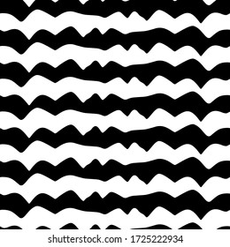 Curved lines seamless pattern. Linear waves motif. Curves print. Jagged stripes ornament. Striped background. Broken line shapes wallpaper. Wavy stripe figures. Ethnical textile print. Vector artwork