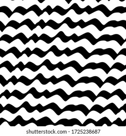 Curved lines seamless pattern. Linear waves motif. Curves print. Striped background. Broken line shapes wallpaper. Wavy stripe figures. Jagged stripes ornament. Ethnical textile print. Vector artwork.
