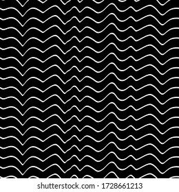 Curved lines seamless pattern. Linear waves motif. Jagged stripes ornament. Curves print. Striped background. Broken line shapes wallpaper. Wavy stripe figures. Ethnical textile print. Vector artwork.