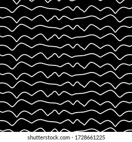 Curved lines seamless pattern. Linear waves motif. Jagged stripes ornament. Curves print. Striped background. Broken line shapes wallpaper. Wavy stripe figures. Ethnical textile print. Vector artwork