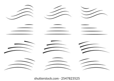 Curved lines set. Abstract line shapes. Smooth black strokes. Vector composition.