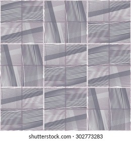 Curved lines in the squares, monochrome pattern mesh, seamless vector background.