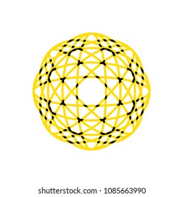 curved lines that overlap and form a sphere, yellow mandala with black