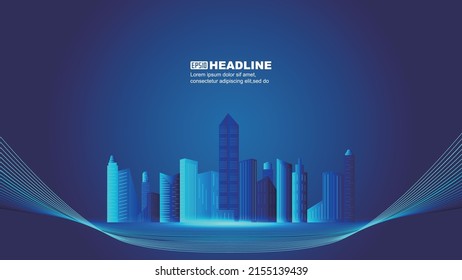 Curved lines through the city building skyline vector illustration