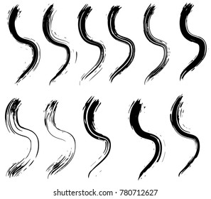 Curved lines. Vector, dry brush strokes.