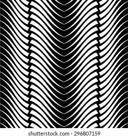 Curved lines in a vertical monochrome pattern, seamless vector background.