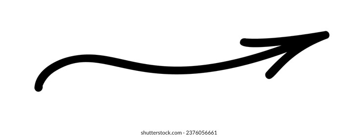 Curved long arrow. Hand drawn arrow shape element isolated