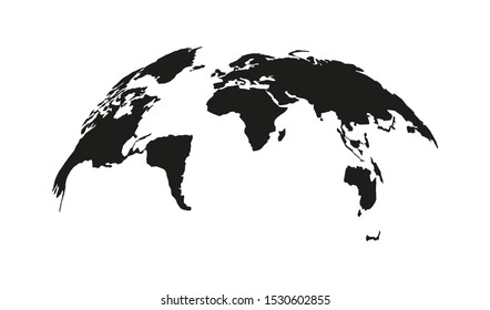 curved map of the world in black, vector illustration