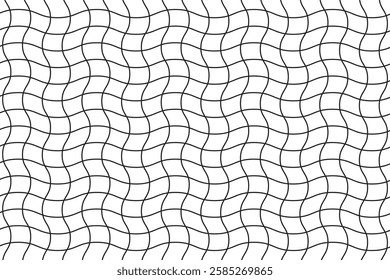 Curved mesh, distorted mesh pattern, curved black lines on white background, abstract vector illustration. Background for science, sports, games, design.
