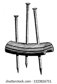 It is a curved metal attachment usually fixed with the rim and has three holes through which long metal nuts passes in, vintage engraved line art illustration. Bicycle Accessories 1900.