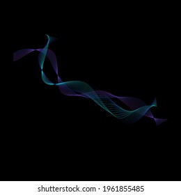 Curved multicolored lines on a black background. Vector abstract background.