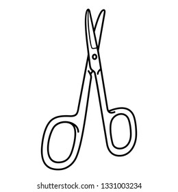 Curved nail scissors. Vector outline icon isolated on white background.