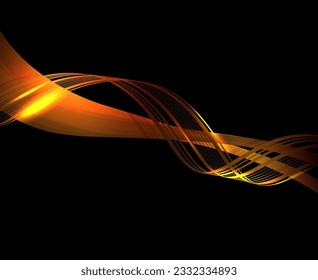 Curved oblique wave of golden hue on a black background, fine mesh texture