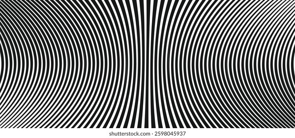 Curved optical graphics: a mesmerizing black and white wavy line distortion in geometric op art.