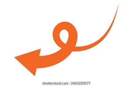 Curved orange arrow spiral sign symbol icon element shape  isolated on white and black background. flat style. arrow icon for your web site design, logo, app, UI. arrow indicated the direction symbol.