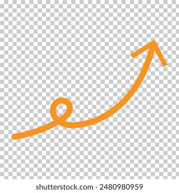 Curved orange arrow spiral sign symbol icon element shape isolated on transparent background. Vector illustration. Eps file 161.