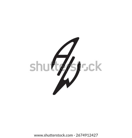 curved oval shape alphabet initial logo vector AW gaming monogram Black letter