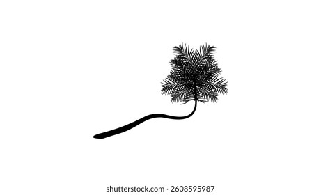 curved palm tree, black isolated silhouette