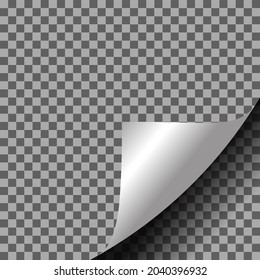 Curved paper corner with shadow on transparent background