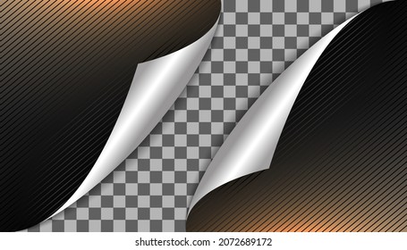 Curved paper corner with shadow on transparent background