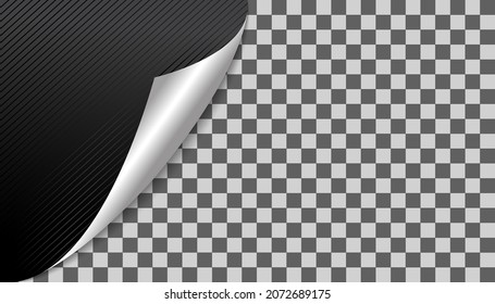 Curved paper corner with shadow on transparent background