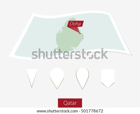 Curved Paper Map Qatar Capital Doha Stock Vector Royalty