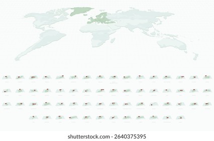 Curved Paper Style Maps of Europe with Capital Cities. Vector Collection of Europe Maps.