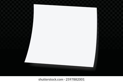 Curved Paper Vector: 3D Effect, White Sheet, Dark Checkered Background, Realistic Texture, Transparent Element, Paper Mockup, Paper Illustration, Curved Edge, Rectangular Shape.