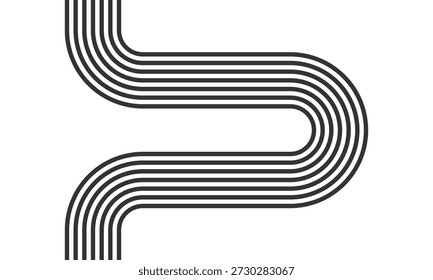 gekrümmte parallele Linien, Meditation zen Gartenblick oder Lebensbalance, Vektorgrafik, Flusslauf abstrakt