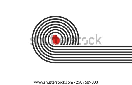 curved parallel lines, meditation zen garden top view or life balance vector illustration, river stream abstract