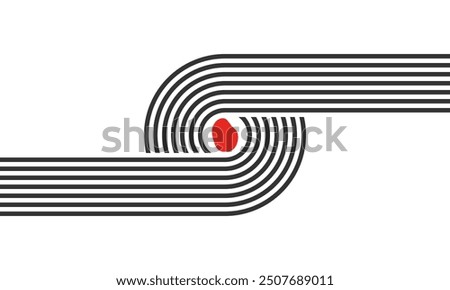 curved parallel lines, meditation zen garden top view or life balance vector illustration, river stream abstract