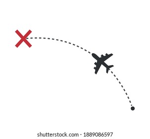 Curved path for airplane flight position sign. Flight cancellation concept Illustration.
