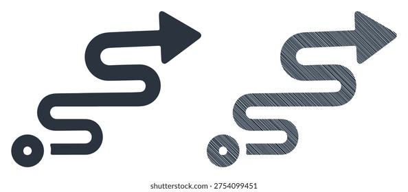 Curved path icon with start point and arrow. Journey or route concept.