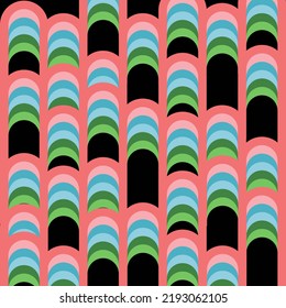 Patrón curvo, colores brillantes, utilizado como patrón de tela de fondo, papel pintado, impresión, decoración doméstica, paquete, producto.