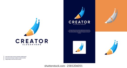 curved pencil , creator , digital education academy , graphic vector illustration.