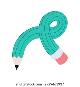 Lápiz curvo que representa la creatividad, el pensamiento flexible y la libertad artística, útil para conceptos que involucran ideas, innovación, educación y diseño