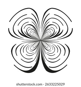 Ícone de pétala curva. Forma de espiral hipnótica. Figura floral abstrata. Linhas brancas vetoriais.