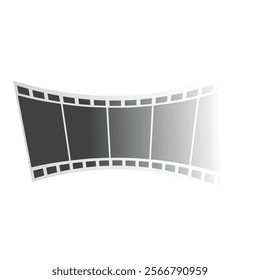 Curved photographic film strip is fading to white on a white background