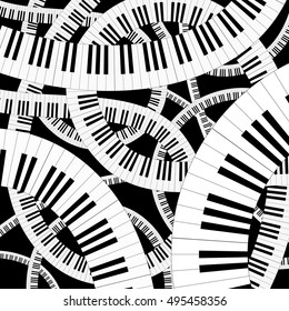 Curved piano keyboard vector illustration. Wavy piano vector background