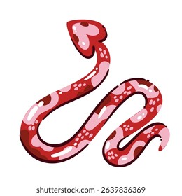 Curved pink and red snake with heart shaped head and spots. Cute cartoon doodle style. Outline vector illustration for cowgirl fashion, stickers, or western decor.
