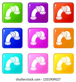 Curved pipe icons set 9 color collection isolated on white for any design