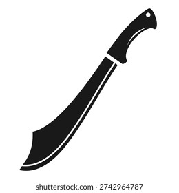 Curved pirate scimitar saber vector icon isolated on white background. Abstract military design of solid durable knife. Simple black yatagan shape, talwar sharp blade, firm weapon of pirates, preppers, indian warriors etc.