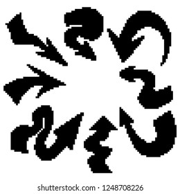 curved pixel arrows pointing to the center on white background