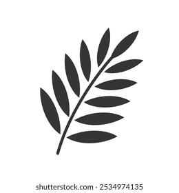 Curved plant branch icon in a simple geometric style in silhouette. Elegant pictogram for your web, logo, app design. Botany twig symbol for eco products, flower shop. Isolated vector illustration